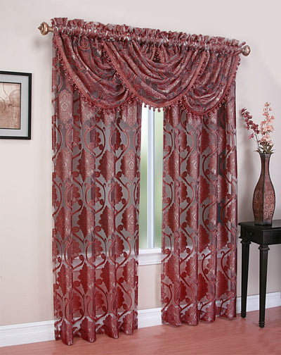 3 of 3:Rideaux et cantonnières transparents en jacquard Milawi, bordeaux 