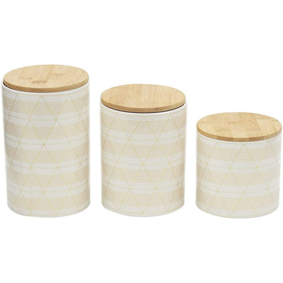 1 of 7:Home Basics Juego de recipientes de cerámica de 3 piezas con tapas de bambú, blanco diamante 