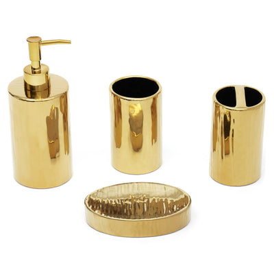 1 of 2:Home Basics Modern 4 Pieces Ceramic Bath Set, Mirrored Finish Gold 