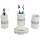 1 of 6:Ensemble d'accessoires de bain de luxe Home Basics, 4 pièces, en céramique, avec de superbes paillettes, blanc 
