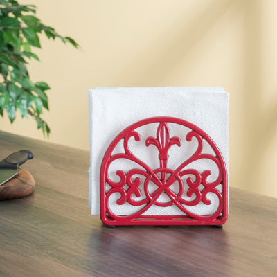 5 of 6:Home Basics Cast Iron Fleur De Lis Napkin Holder, Red 