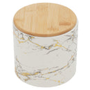 1 of 3:Petit pot en céramique effet marbre Home Basics avec couvercle en bambou, blanc 