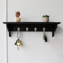 4 of 4:Home Basics Wood Floating Shelf with Key Hooks, Black 
