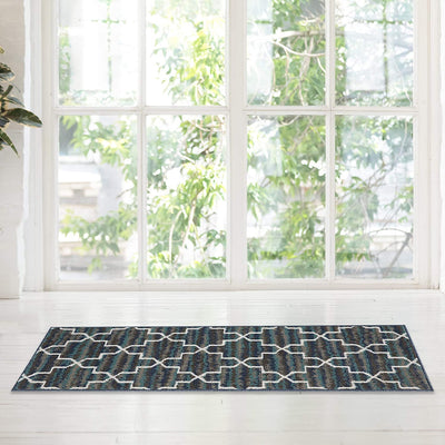 8 of 13:Capri 3-Piece Crosshatch Design Rug Set, Blue-Gray, 5x7 Feet 
