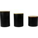 9 of 9:Home Basics 3 Piece Ceramic Canister Set with Bamboo Lids, Wave Black 