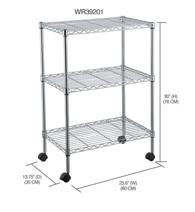 2 of 3:Home Basics 3 Tier Wire Shelf Rack with Wheels, Chrome 