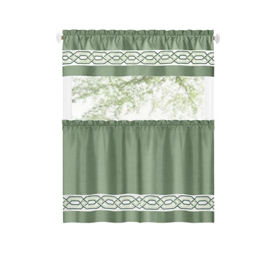 26 of 40:Paige Embroidered Kitchen Curtain and Valance Set, Tiers 55x36, Valance 55x13 Inches 