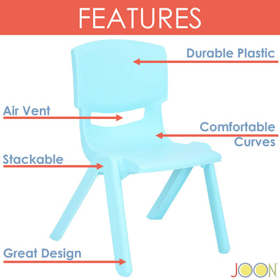2 of 7:JOON Stackable Plastic Kids Learning Chairs, Baby Blue, 20.5x12.75X11 Inches, 2-Pack (Pack of 2) 