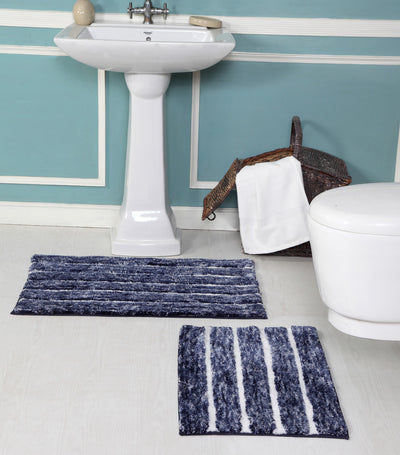 6 of 6:Premius Striped 2 Piece Non-Slip Bath Rug Set, 17x24, 20x32 Inches 