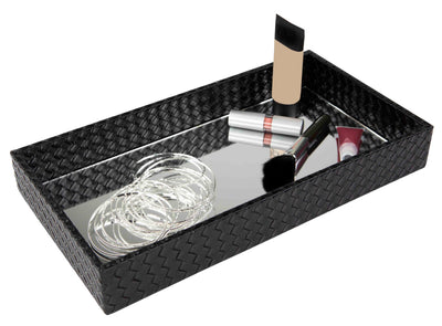 1 of 5:Home Basics Mirrored Leather Vanity Tray, Black 