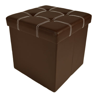 1 of 6:Collapsible Tufted Storage Ottoman, Brown Faux Leather, 15x15x15 Inches 