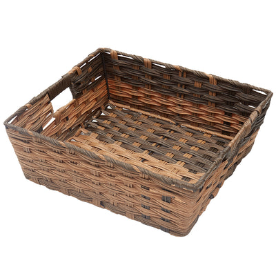 1 of 4:Grand panier en rotin synthétique Home Basics avec poignées découpées, couleur café 
