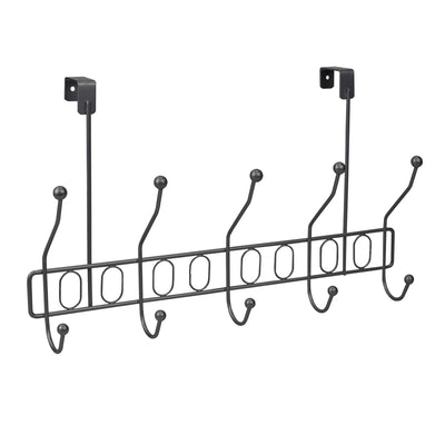 2 of 10:Home Basics Unity Over the Door 5 Hook Hanging Rack, Silver 