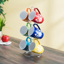 5 of 6:Home Basics Juego de tazas florales con soporte, 6 piezas, multicolor 