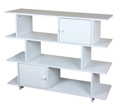 1 of 3:Bibliothèque en bois à 3 niveaux avec 2 portes d'armoire Home Basics, blanche 