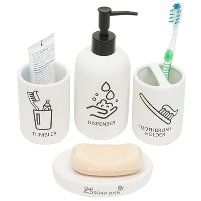 3 of 4:Home Basics Hygiene 4 Piece Dolomite Bath Accessory Set, White 