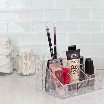 4 of 5:Home Basics Organizador de cosméticos cuadrado biselado de plástico resistente a roturas, 7 compartimentos, transparente 