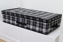 4 of 4:Coffre de rangement sous le lit Home Basics Plaid non tissé avec fenêtre d'étiquetage, noir 