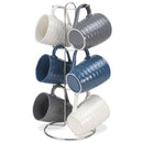 2 of 8:Ensemble de 7 tasses avec support diamant Home Basics (6 tasses, bleu marine, gris et blanc) 