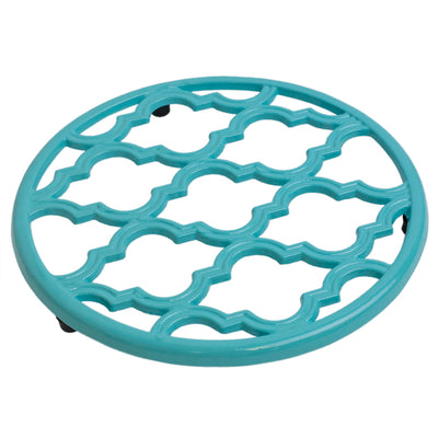 5 of 15:Home Basics Moroccan Lattice Collection Cast Iron Trivet, Turquoise, 8x8x.5 Inches 