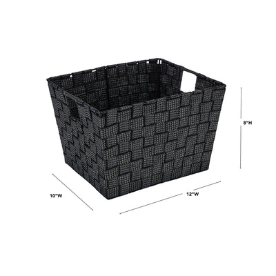 4 of 4:Bac de rangement tissé à rayures en lurex Simplify de taille moyenne, noir/argent 