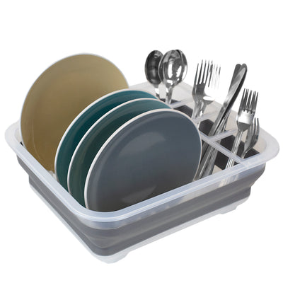 1 of 5:Home Basics Collapsible Plastic and Silicone Dish Rack, Clear, 14.5x12.5x5 Inches 