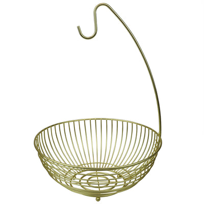 2 of 3:Corbeille à fruits en acier Home Basics Halo avec support pour bananes, dorée 