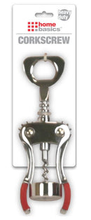 1 of 6:Home Basics Winged  Zinc Plated Steel Cork Screw Wine Opener with Rubberized Grips, Red 