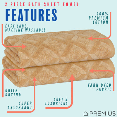 12 of 24:PREMIUS 2 Pack Geo 100% Cotton Yarn Dyed Bath Sheet Towel, 32x64 Inches 