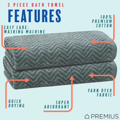 3 of 32:Serviette de bain PREMIUS en fil de coton teint à chevrons, lot de 2, 27 x 54 pouces 