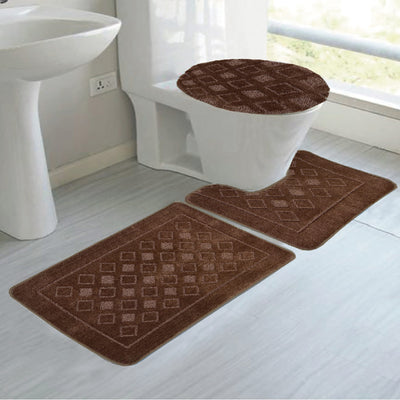 7 of 9:Jenny 3-Piece Diamond Plush Oversized Non-Slip Bath Rug Set 