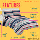 7 of 10:PREMIUS Mateo 3 Piece Microfiber Wrinkle-Free Quilt Set, Blue-Multi-Striped 