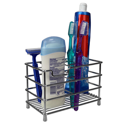 1 of 4:Home Basics Steel Bath Caddy Organizer, Chrome, 6x3.75x4 Inches 