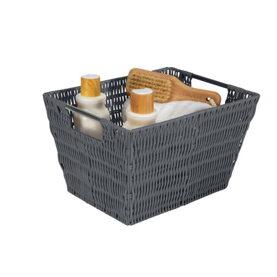 4 of 4:Simplify Medium Rattan Storage Tote Basket in Charcoal 