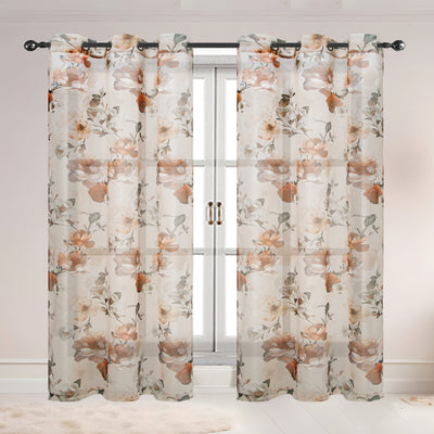 4 of 5:Alaina 2 Pack Floral Sheer Voile Grommet Window Curtain Panel, 37x84 Inches 