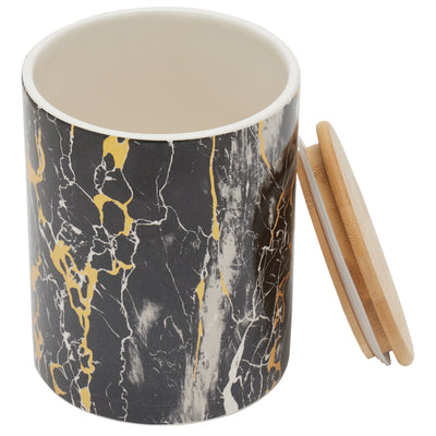 2 of 3:Home Basics Marble Like Medium Ceramic Canister with Bamboo Top, Black 