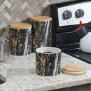 4 of 4:Petit pot en céramique effet marbre Home Basics avec couvercle en bambou, noir 