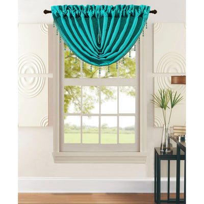 2 of 2:Leah Jacquard Textured Window Panel and Valance Treatments, Aqua 