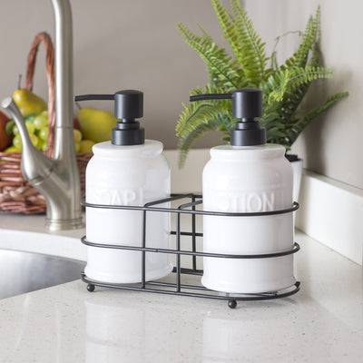 6 of 7:Home Basics 3-Piece Soap And Lotion Dispenser Caddy Set, White, 17.7 Ounces 
