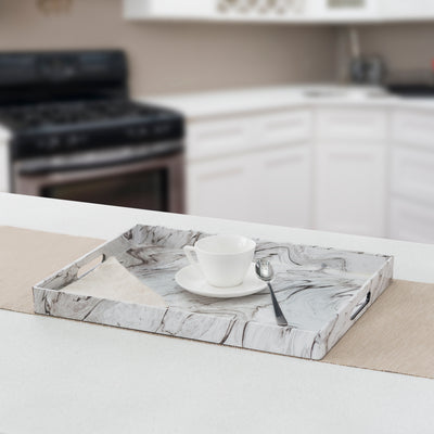 2 of 3:Home Basics Faux Marble Coffee Tray, White, 13x18 Inches 