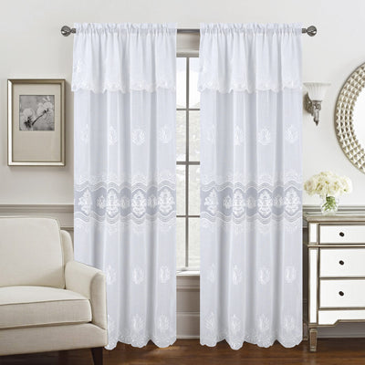 2 of 5:Nerissa Floral Macramé Rod Pocket Window Panel With Attached Valance, 55x84 Inches 