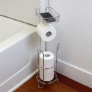 5 of 6:Home Basics Free Standing Dispensing Toilet Paper Holder with Built-in Accessory Tray, Silver 