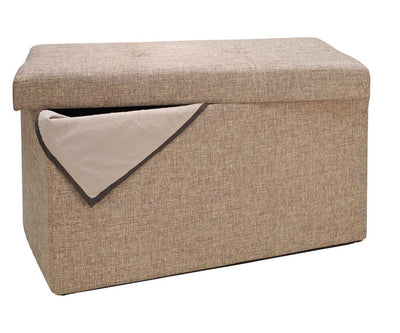 1 of 4:Simplify Faux Linen Double Folding Storage Ottoman, Natural, 30x15x15 Inches 