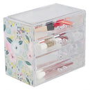 1 of 4:Organiseur de cosmétiques en plastique à 4 tiroirs Home Basics Floral, transparent 