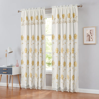 4 of 7:Brynn Embroidered Rod Pocket Panel With Attached Valance and Backing, 54x90 Inches 