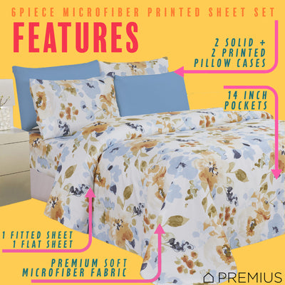3 of 12:Ensemble de draps infroissables en microfibre imprimés PREMIUS Premium Sunlit Meadow 4 et 6 pièces 