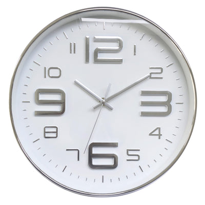 1 of 2:PREMIUS Raised Numbers and Minimalist Clean Lines Round Wall Clock, Silver, 12 Inches 
