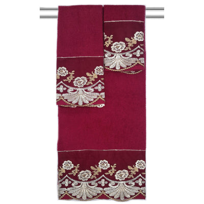 1 of 7:Ensemble de 3 serviettes de bain décoratives en coton brodé floral Jules 