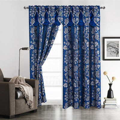 2 of 4:Kendra Floral Jacquard Rod Pocket Window Panel With Valance, 55x84 Inches 