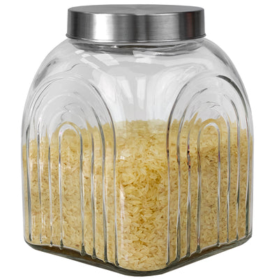 1 of 4:Bocal en verre Home Basics Heritage de 3,5 litres avec couvercle argenté 